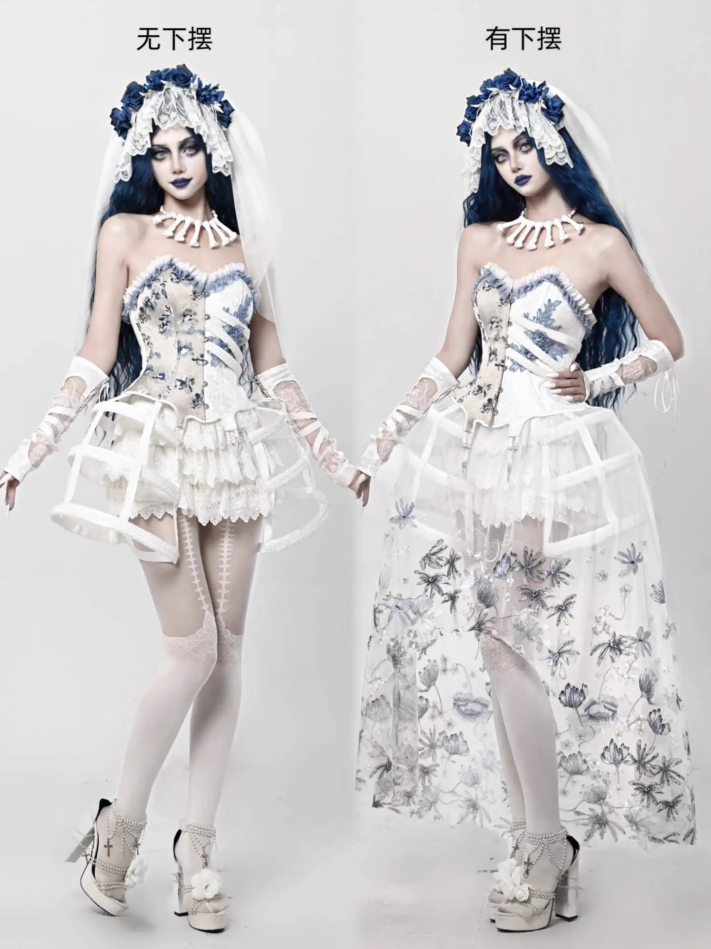 

2025 New Corpse Bride Fiesta Carnival Halloween Cos Cosplay Goth Clothes women Rib Lace Corset Bodice Suspenders Dress
