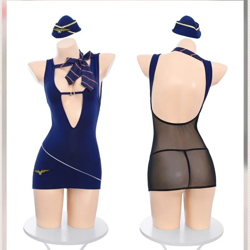Сексуальный костюм стюардессы больших размеров для женщин, нижнее белье для косплея, платье с открытой спиной, стюардесса авиакомпании, озорная униформа для ролевых игр