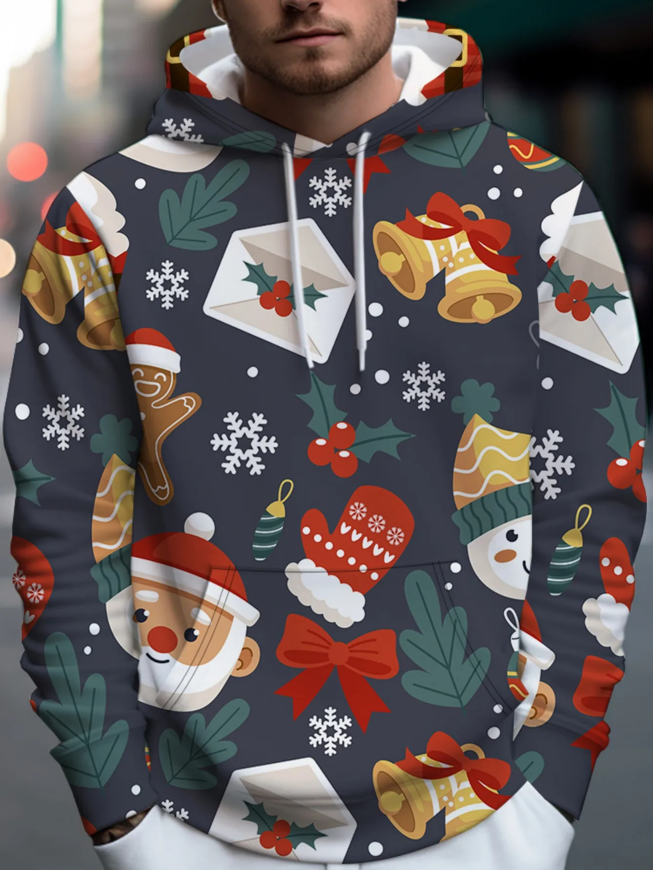

Мужская рождественская толстовка с капюшоном, повседневное зимнее пальто, свободная толстовка с капюшоном, которую можно стирать в машине для праздничных вечеринок и повседневной носки