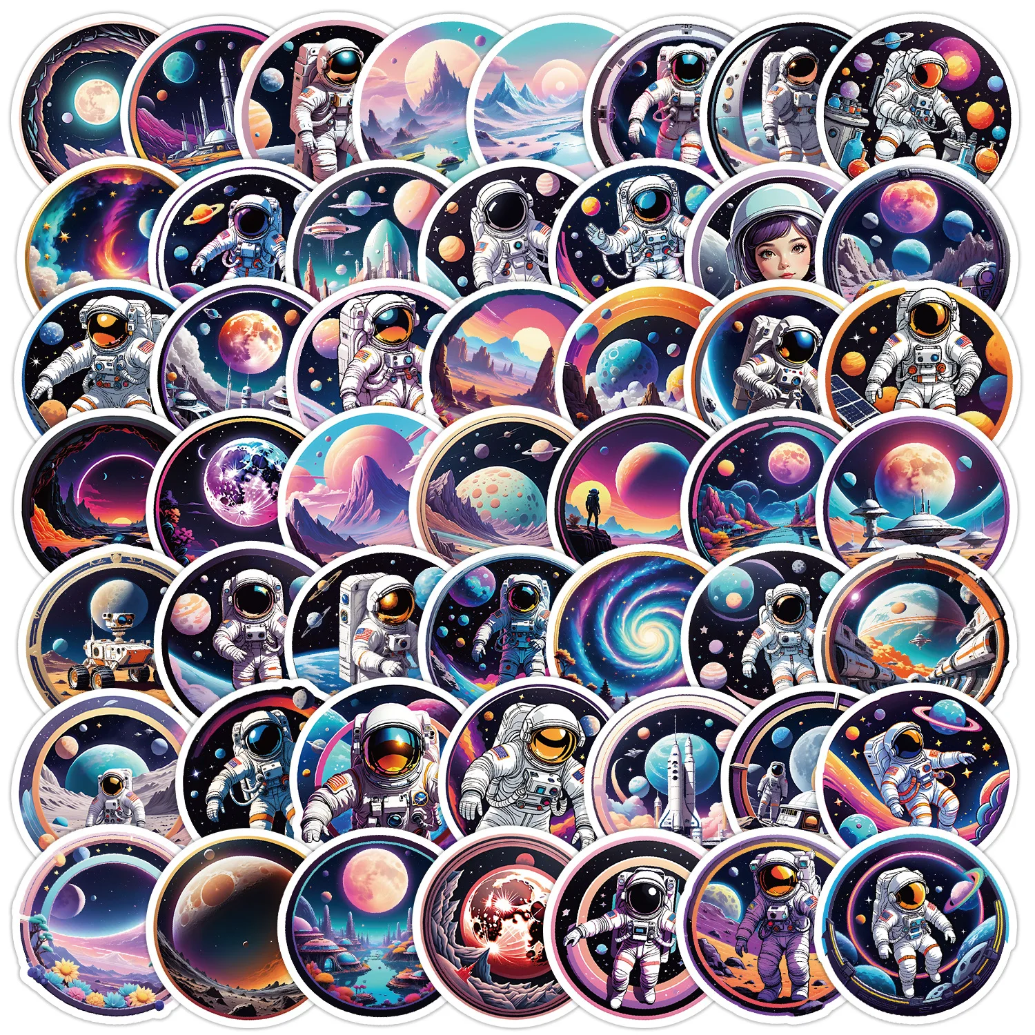 

50Pcs Beautiful Planet And Astronauts Series Stickers Suitcase Phone Case Water Bottle Waterproof Decoration Diy Sticker Packs