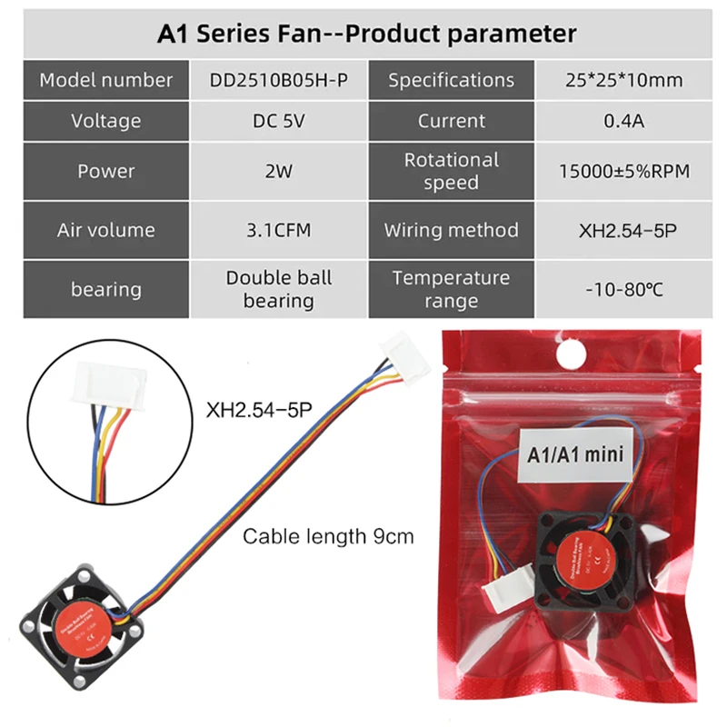 For Bambu Lab P1 Hotend Fan 2510 5V Cooling Fan Cooler Fit BambuLab hot end Cooling Fan for X1C A1/A1mini P1P/P1S Accessories - Image 5