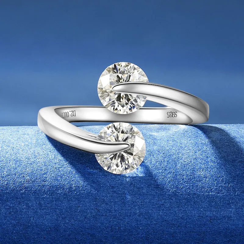 Certified Moissanite Ring for Women 925 Sterling Silver Infinity Love Two-stone Sweet Intertwined Ring Wedding Anniversary Gift