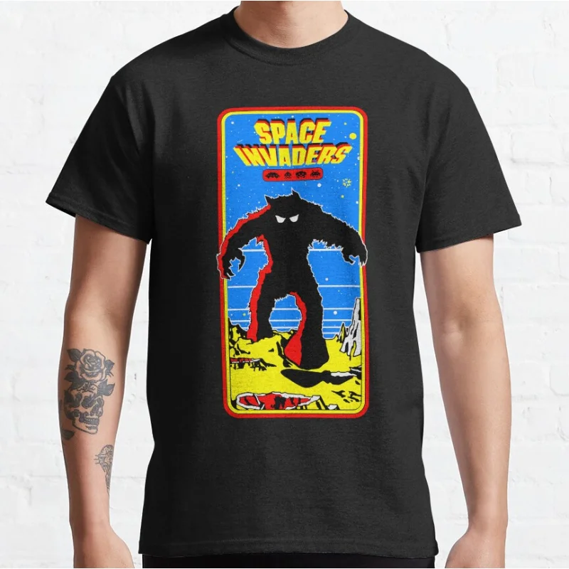 

vintage style 80s Arcade Games Space Invader 8 bit fun pixel aliens old school gaming T-shirt large size Adult Tops