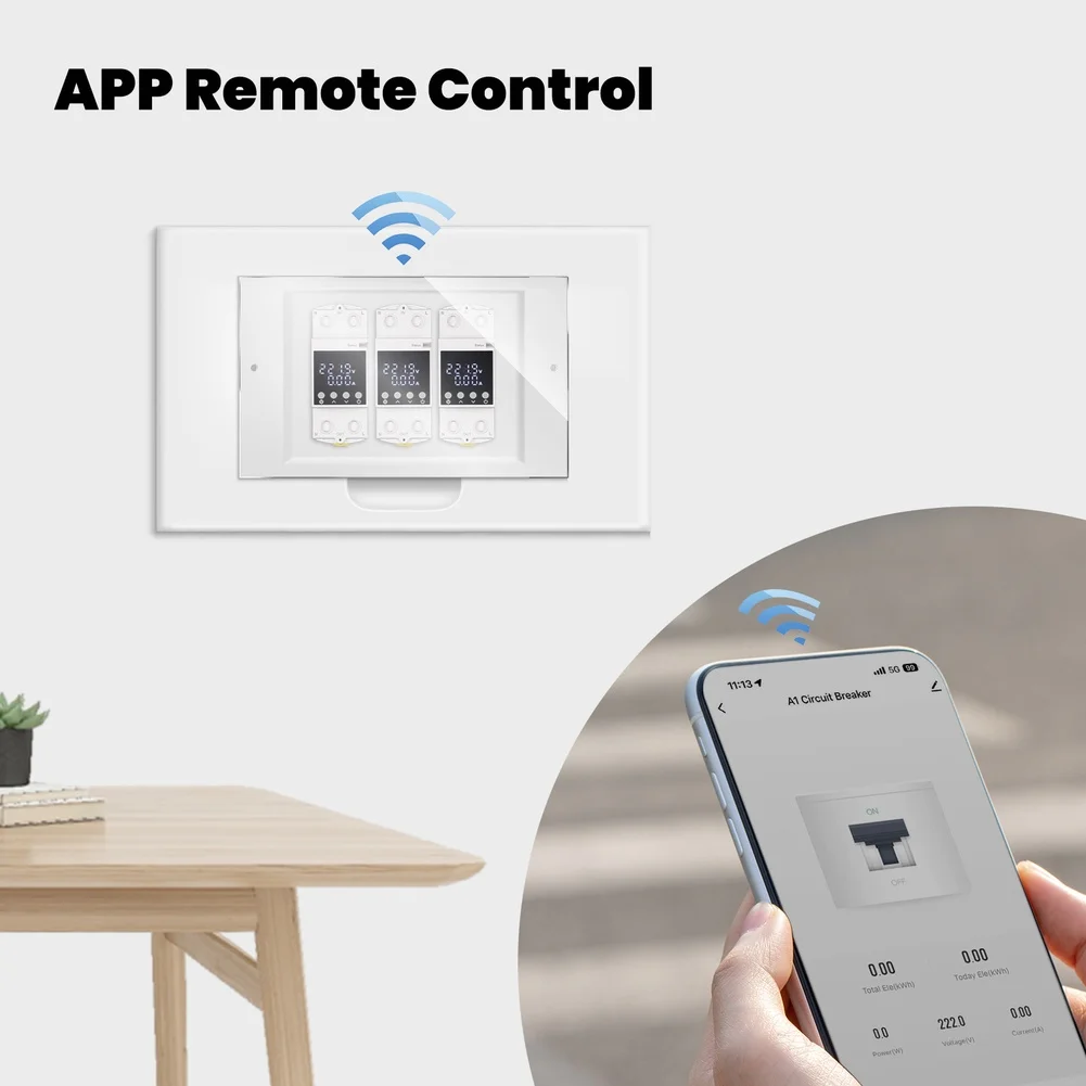 WiFi Circuit Breaker 1P 63A With Metering Function Remote Control Switch For Home Energy Monitoring And Safety Protection