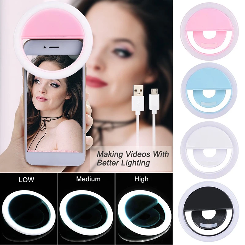 Selfie Mini Ring Fill Light Flash LED Rechargeable Portable Clip-on 3 levels Lighting for Phone Tablet Laptop