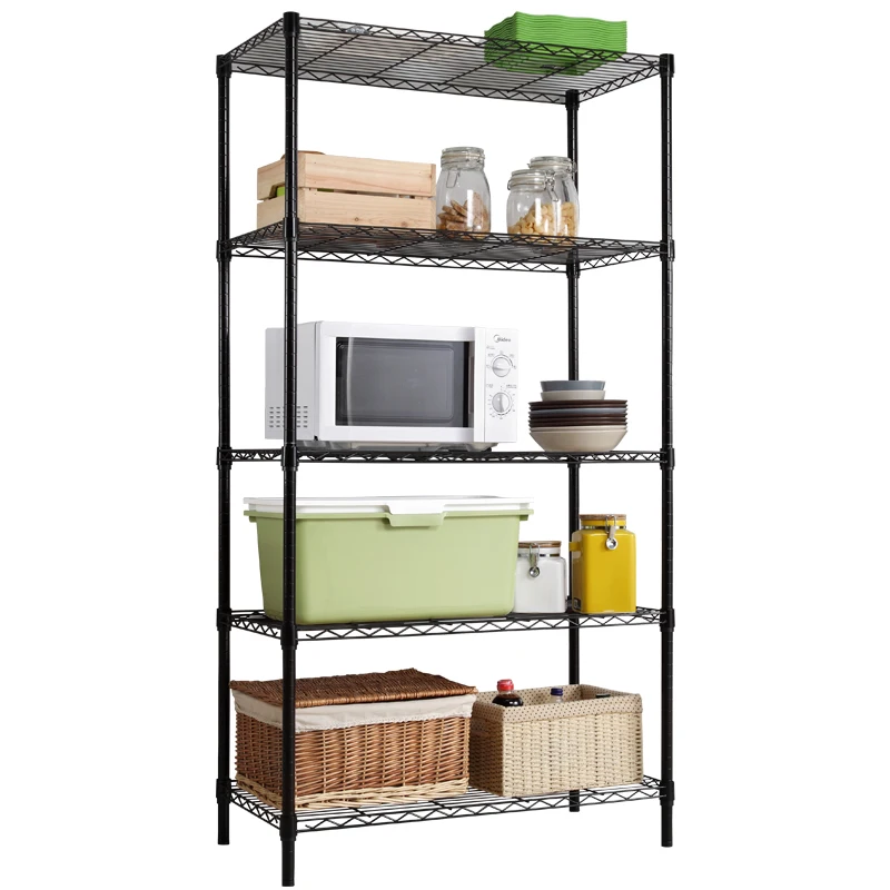 Floor type custom specification layer number five tiers metal mesh storage rack for household daily life