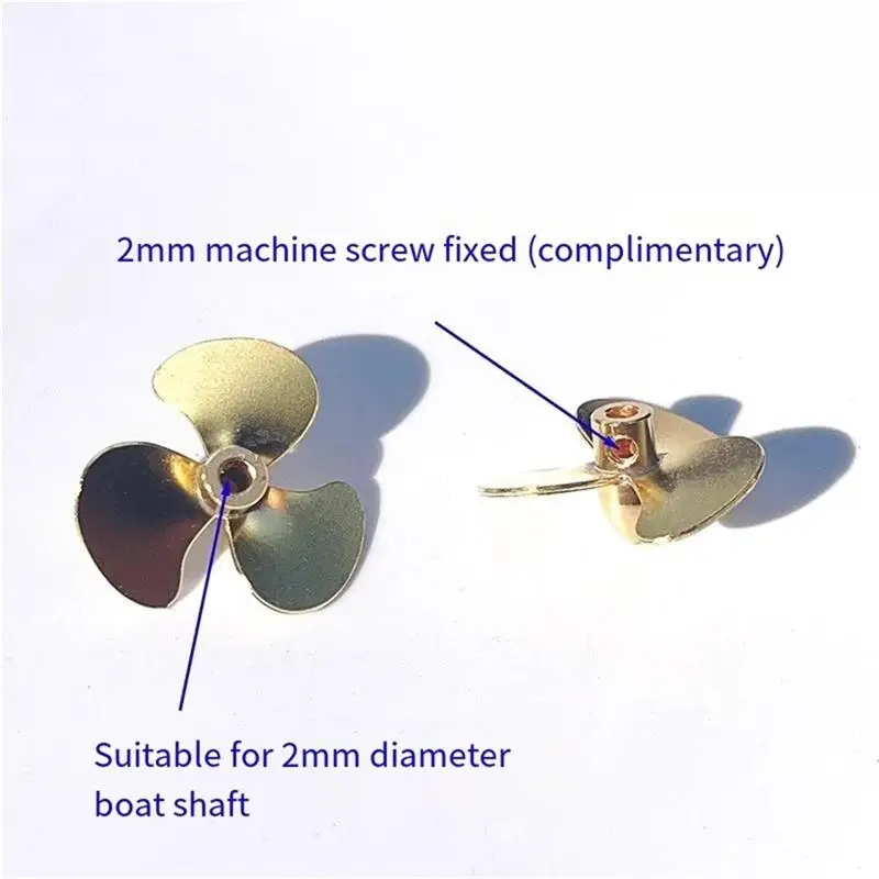 RC Boat Propeller, 3-Blades 19mm Brass Prop Set for Patrol/Gunboat Models, 2mm Bore (1 Left / 1 Right Hand)