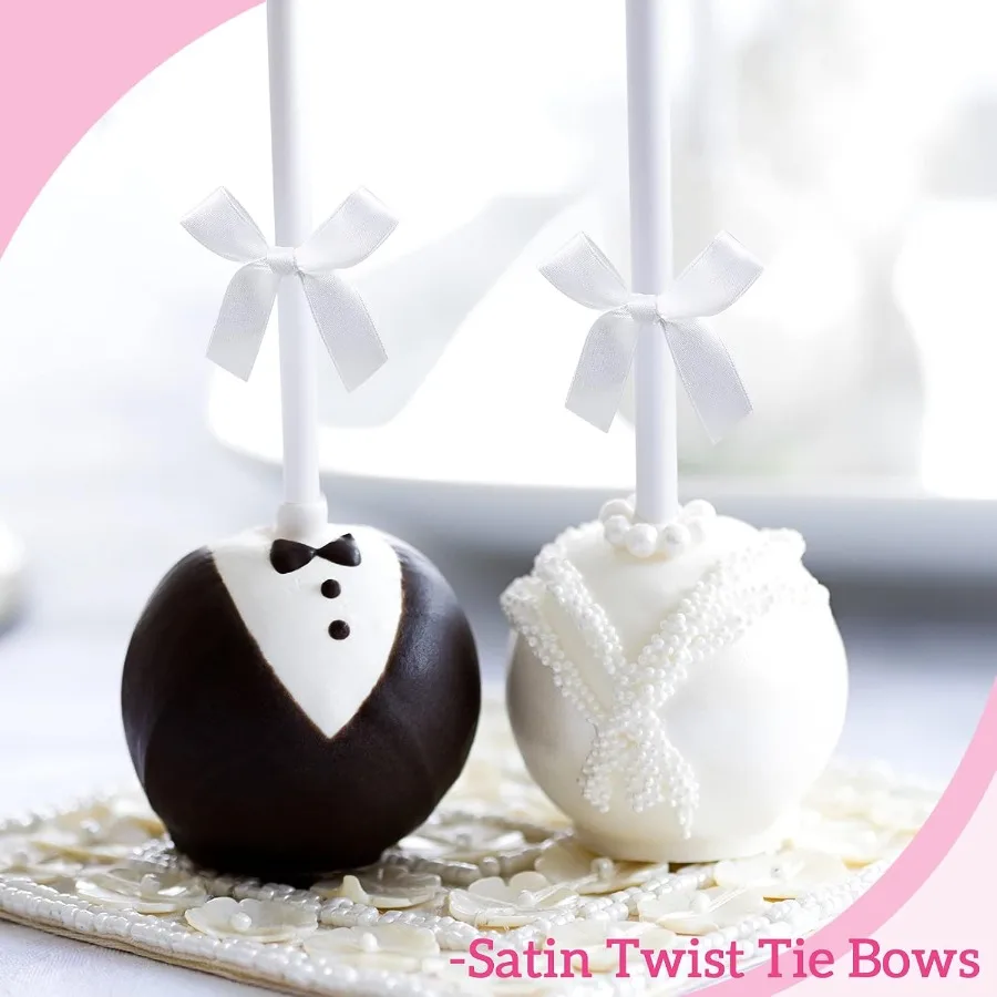 100 Pezzi 2.6 Fiocchi Bianchi Solidi Mini Nastro di Raso Twist Tie Archi per Decorazioni di Nozze Celebrazioni di Laurea Festa di Compleanno