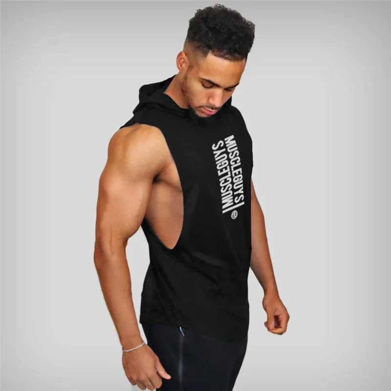 Muscleguys Brand Gym Hoodie Clothing Bodybuilding Shirt Fitness Men Tank Top Muscle Stringer Undershirt Cotton Running Vests