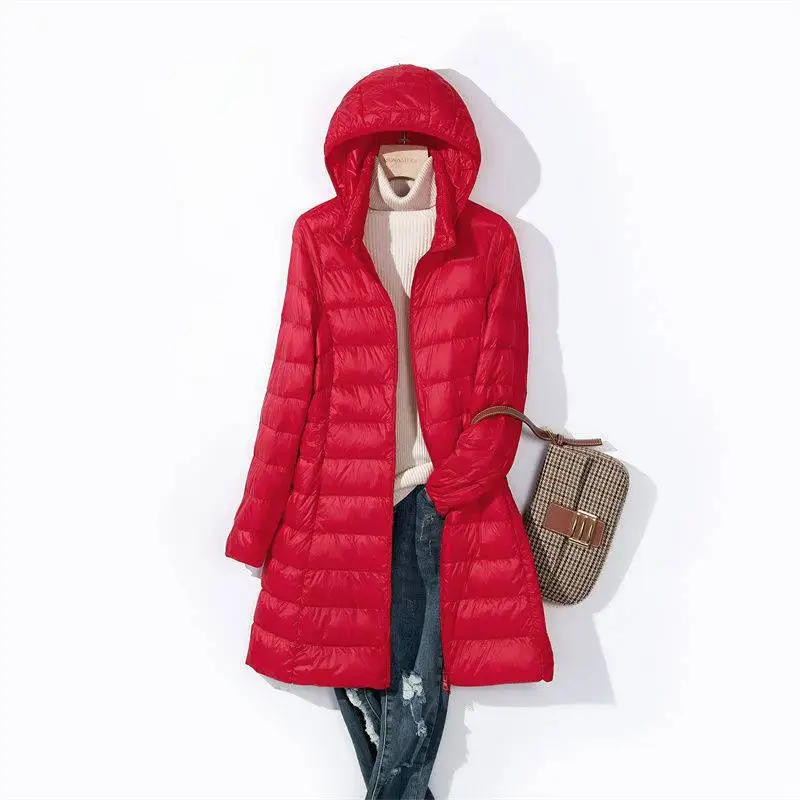 Women Long Puffer Jackets 2024 New Arrivals Female lightweight packable Hat Detachable ladies slim x-long down jackets