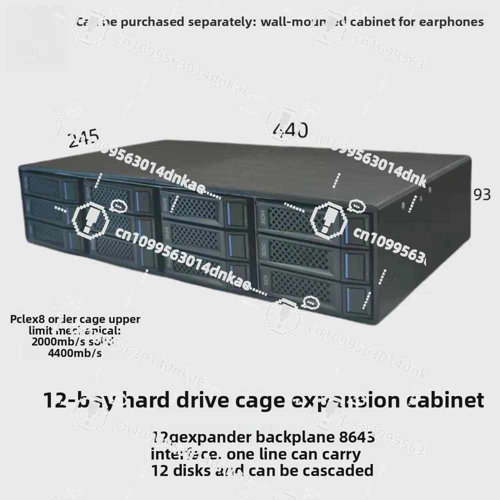 12-Disk Hard Disk Expansion Cabinet, 12g Backplane of External Storage Box, Can Be Connected in Series with Multiple Cages