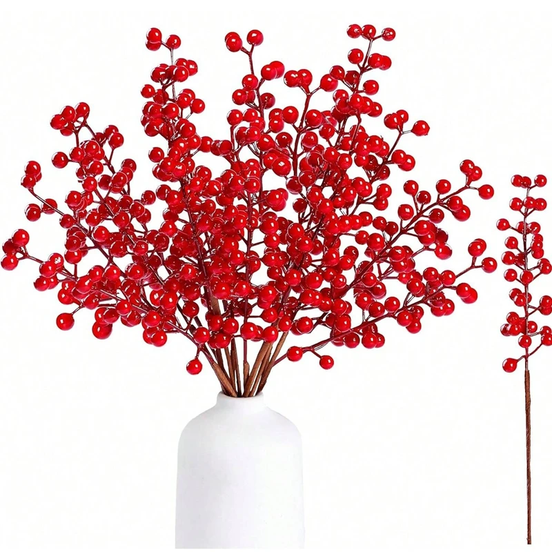 20/40Pcs Artificial Plant Holly Little Red Fruit Christmas Tree Home Room Vase Table Decor Outdoor Garden Wedding Diy Gifts Box