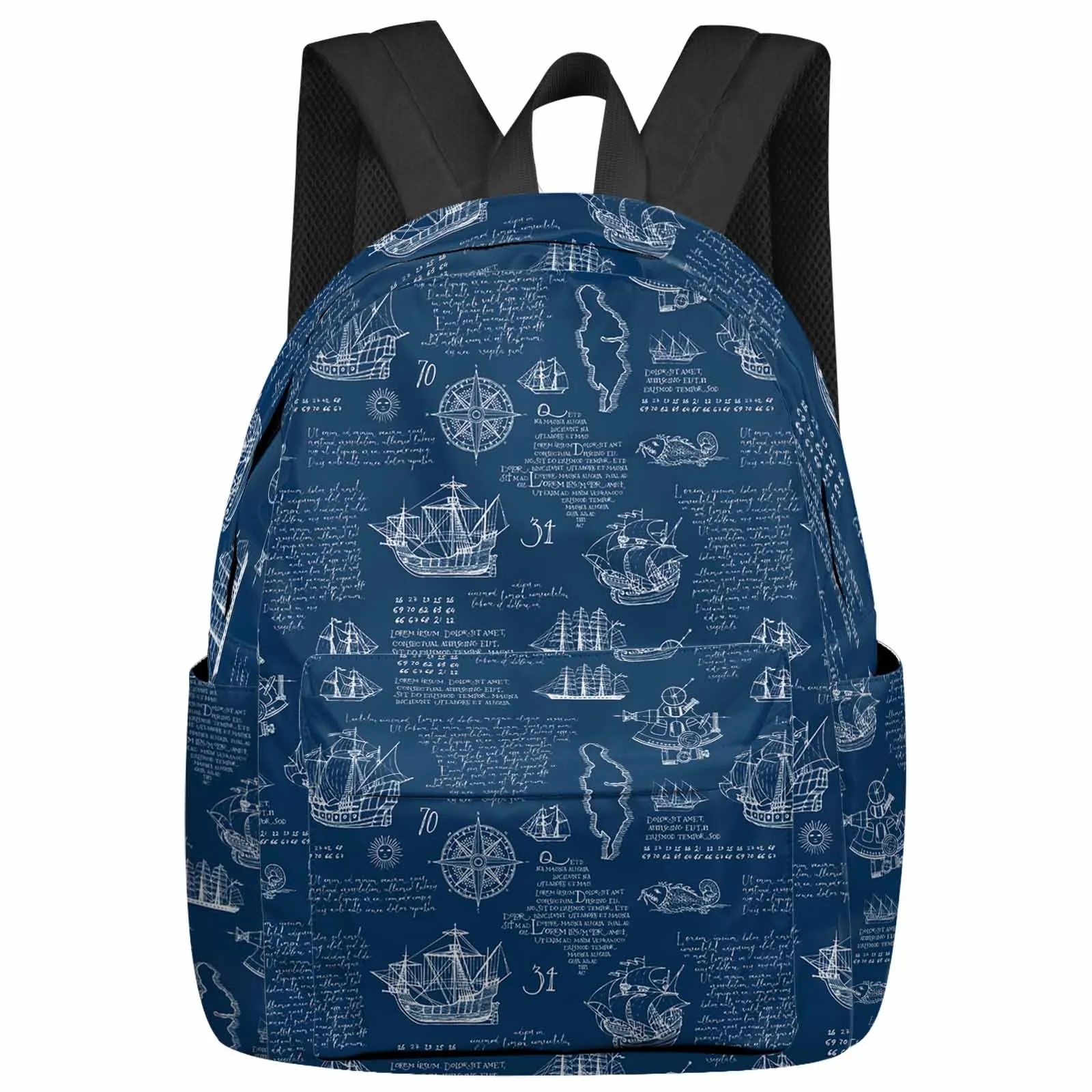 

Navigation Ships Hand Drawn Large Capacity Backpack Men Laptop Bags High School Teen College Girl Student Mochila