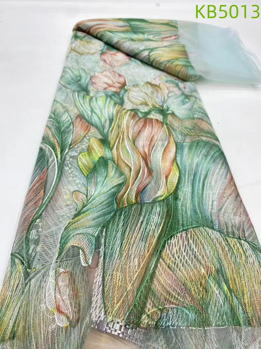 

African Lace Fabric 5 Yards High Quality 2025 Nigerian French Mesh With Sequins Green Embroidery Lace Fabrics For Sewing KB5013