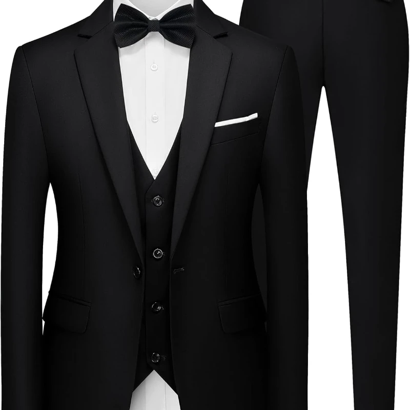 3pcs Men's Slim Fit Suit Elegant Solid One Button Single Breasted Party Blazer Vest Pants Set