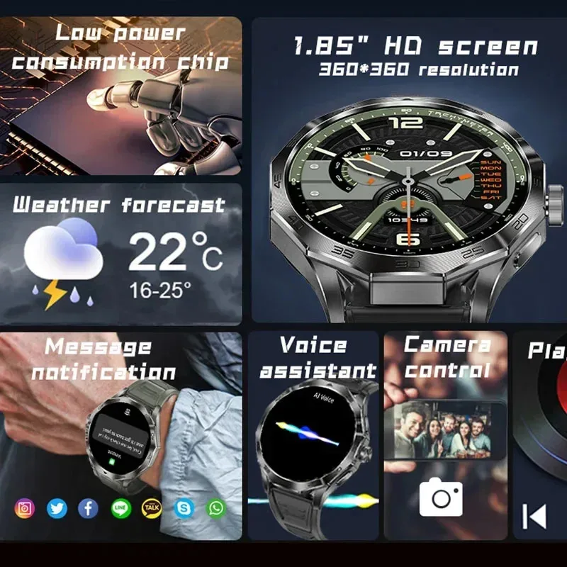 Ultra AMOLED شاشة GPS Track Men SmartWatch 1.85 بوصة عرض 710 Mah وظيفة اتصال البطارية نموذج جديد 2025