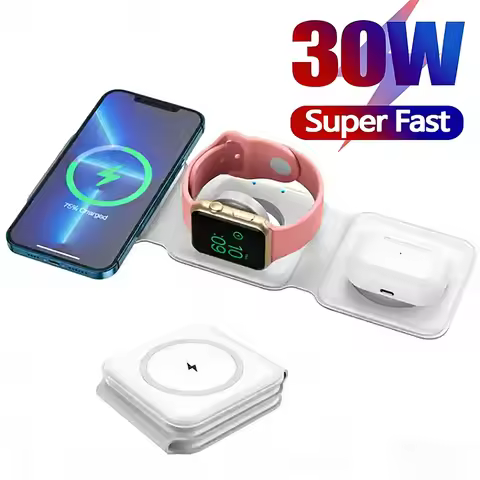 3 in 1 Magnetic Wireless Charger Pad for iPhone 16 15 14 13 Pro Max Apple Watch 9 8 AirPods Chargers Fast Charging Dock Station
