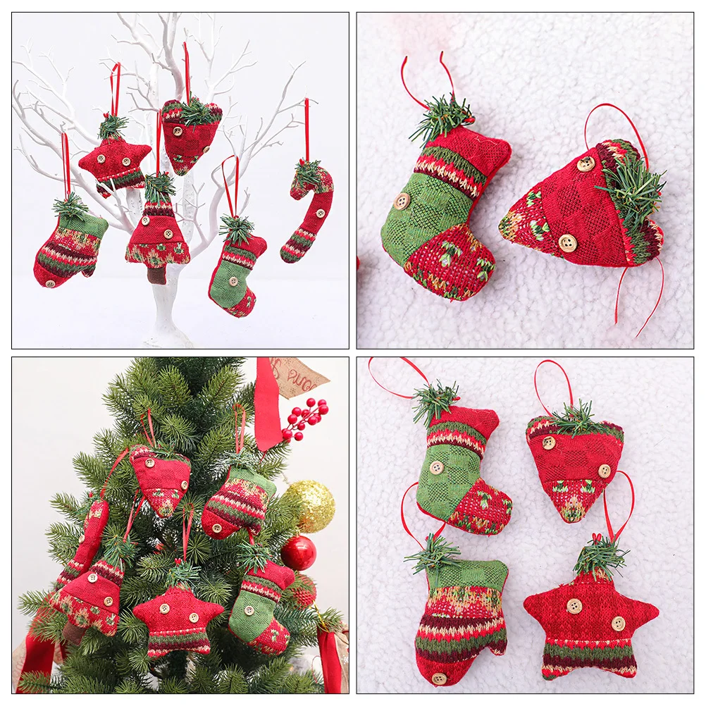 

6Pcs Christmas Tree Pendant Xmas Hanging Ornaments Cloth Art Decor Indoor Outdoor Festive Adornment Christmas Hanging Ornaments