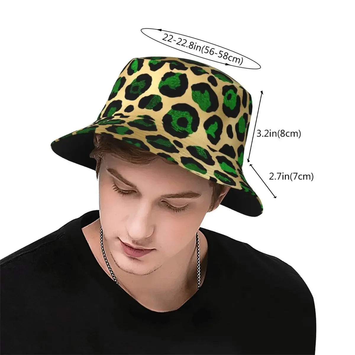 Emerald Green Leopard Print Bucket Hats Panama For Kids Bob Hats Outdoor Hip Hop Fisherman Hats For Summer Fishing Unisex Caps