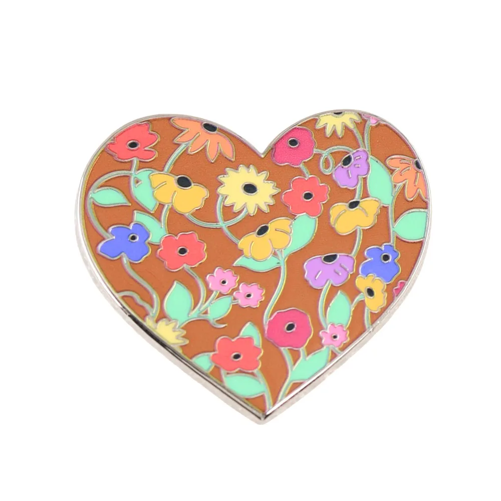 Böhmische Blumen-Herz-Emaille-Anstecknadel Bunte Blumen-Brosche Süße Romantische Anstecknadel für Frauen Mädchen Valentinstagsgeschenk – Detail 1