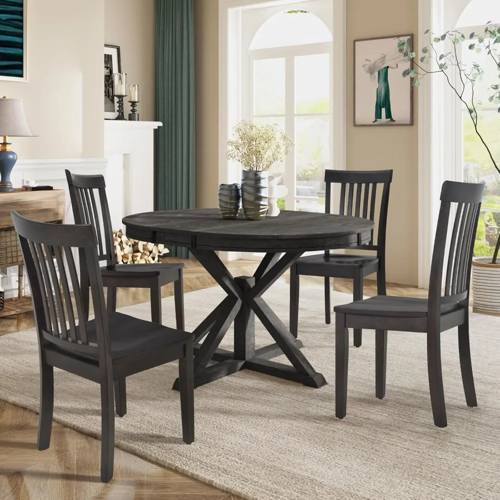 Wooden Dining Chairs Set of 6, Spindle High Back Windsor Style, Farmhouse Kitchen and Dining Room Chairs, Dark Brown