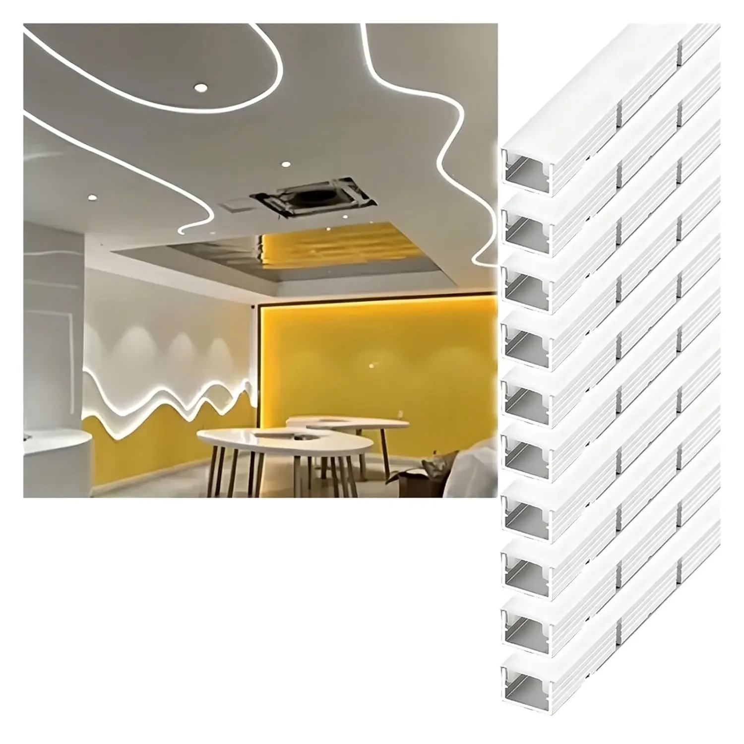 10-Pack 6.6ft/2meter U Shape Led Aluminum Channel System, Trimless Recessed LED Strip Diffuser for Wall/Ceiling/Corner, Indirect