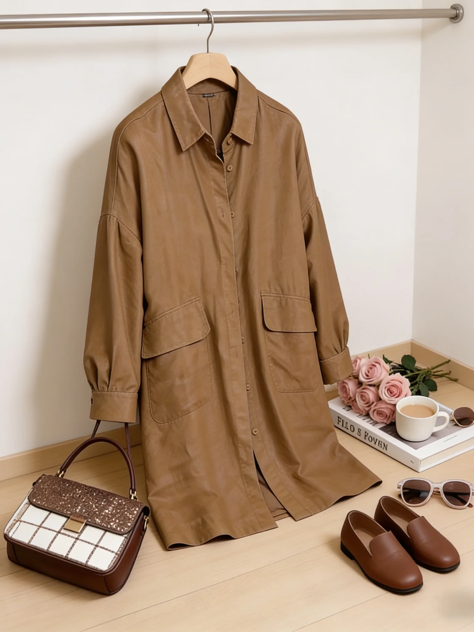 

Casual Chic Women's Shirt 2026 New Style Ageless Fashion Long Sleeve Thin Collar Mid-Length Loose Outerwear Commute Wind