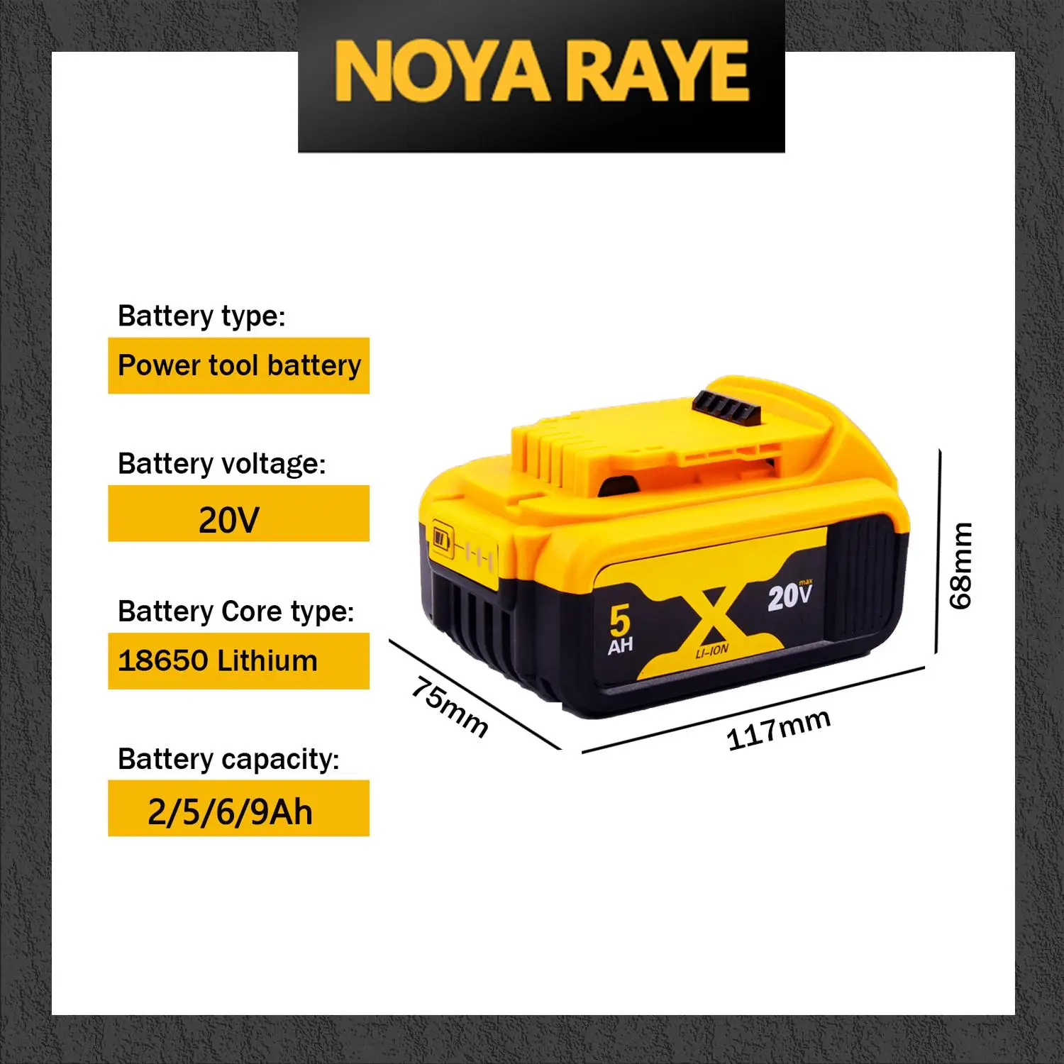 Náhrada za lithiové baterie Dewalt 20V 5/6Ah kompatibilní s DCB208 DCB206 DCB204 DCB203 DCB180 pro akumulátorové nářadí Dewalt - náhled 3