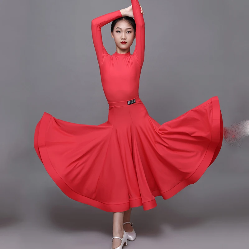 Ballroom Dance Competition Dresses For Girls Children Long Sleeved Tops Dance Skirts Suit Latin Modern Dance Clothing DN10042