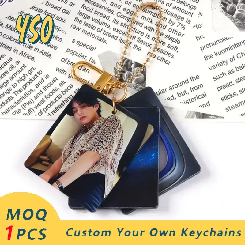 YSO Low MOQ Promotion Plastic BT Key Chain Best Photos Transparent Keychain Custom Printed Kpop Anime Acrylic Keychain