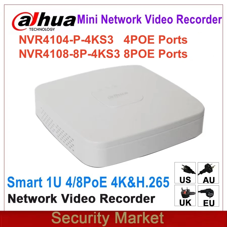 Original Dahua English NVR4104-P-4KS3 NVR4108-8P-4KS3 4/8Ch 4K&H.265 POE Network Video Recorder