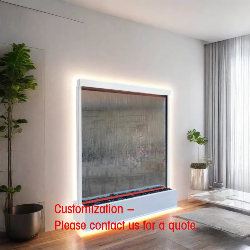 custom.High Quality Luxurious Elegant Standing Wall with LED Color Changing Lights Tempered Glass Waterfall Fountain