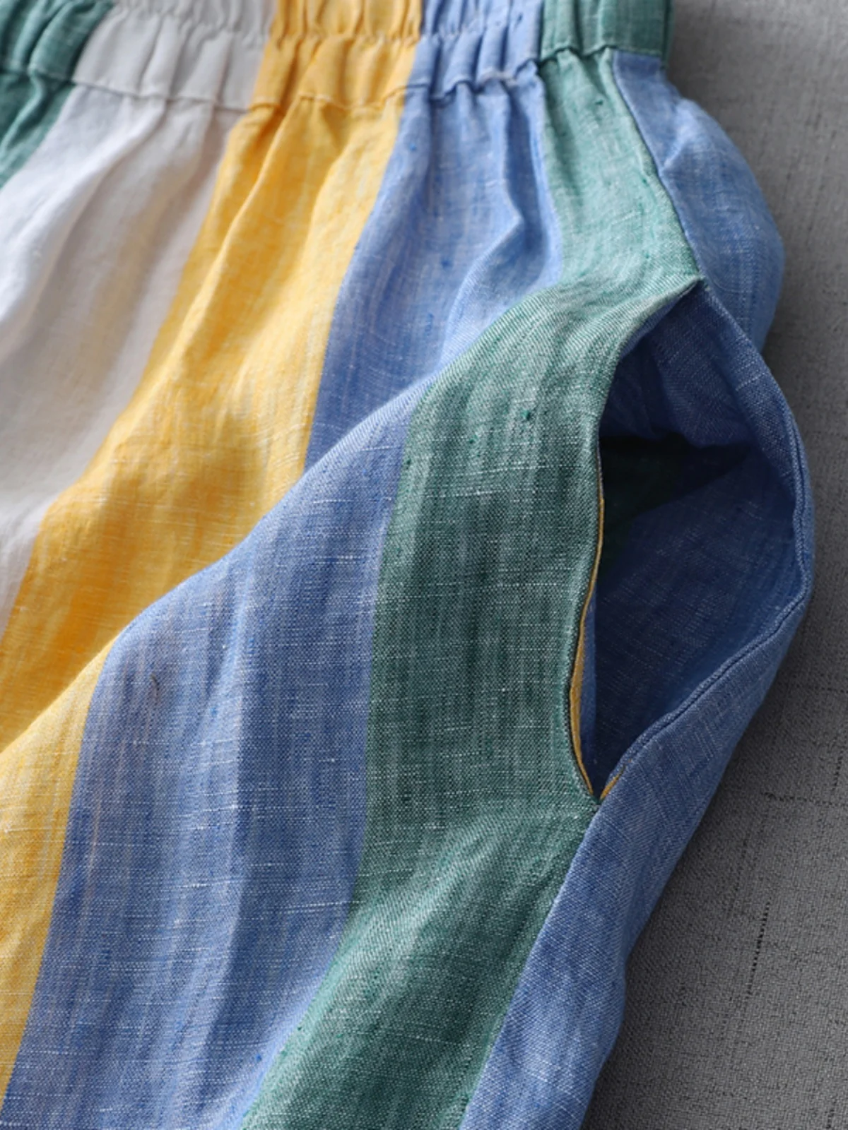 الصيف عارضة شريط الكتان السراويل واسعة الساق عالية الخصر تسع نقاط فضفاضة تناسب المرأة بنطلون Faionable