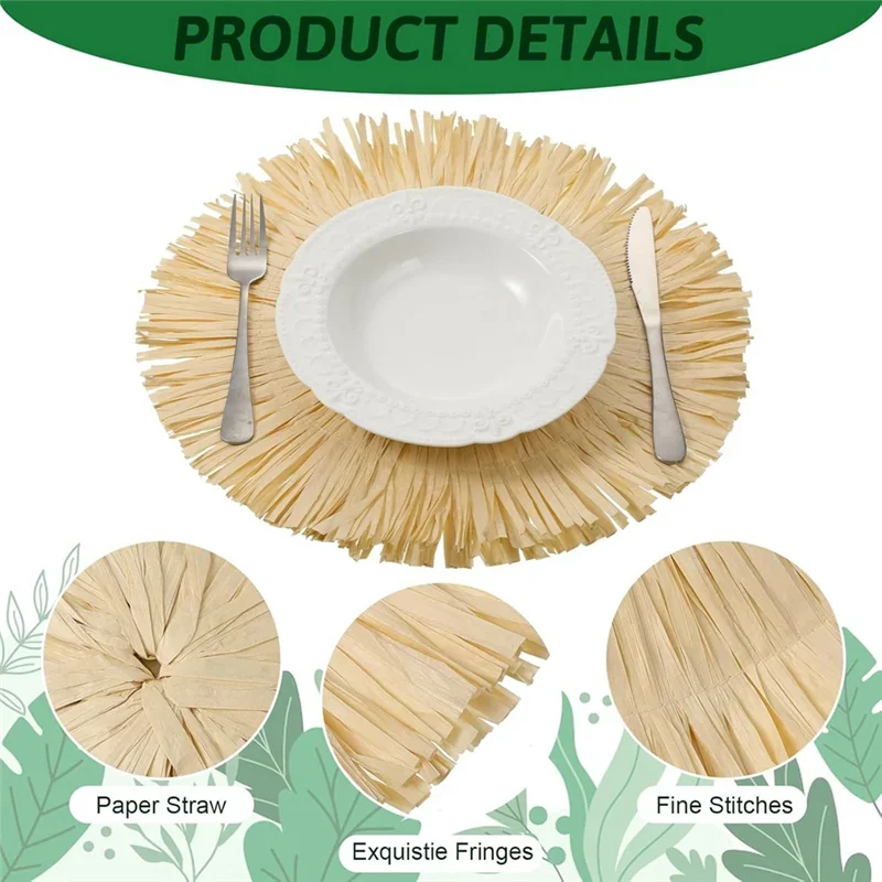 24 Pack Luau Placemats And Palm Placemat Round Luau Fringe Place Mats For Summer Tropical Hawaiian Party Table Setting Deco