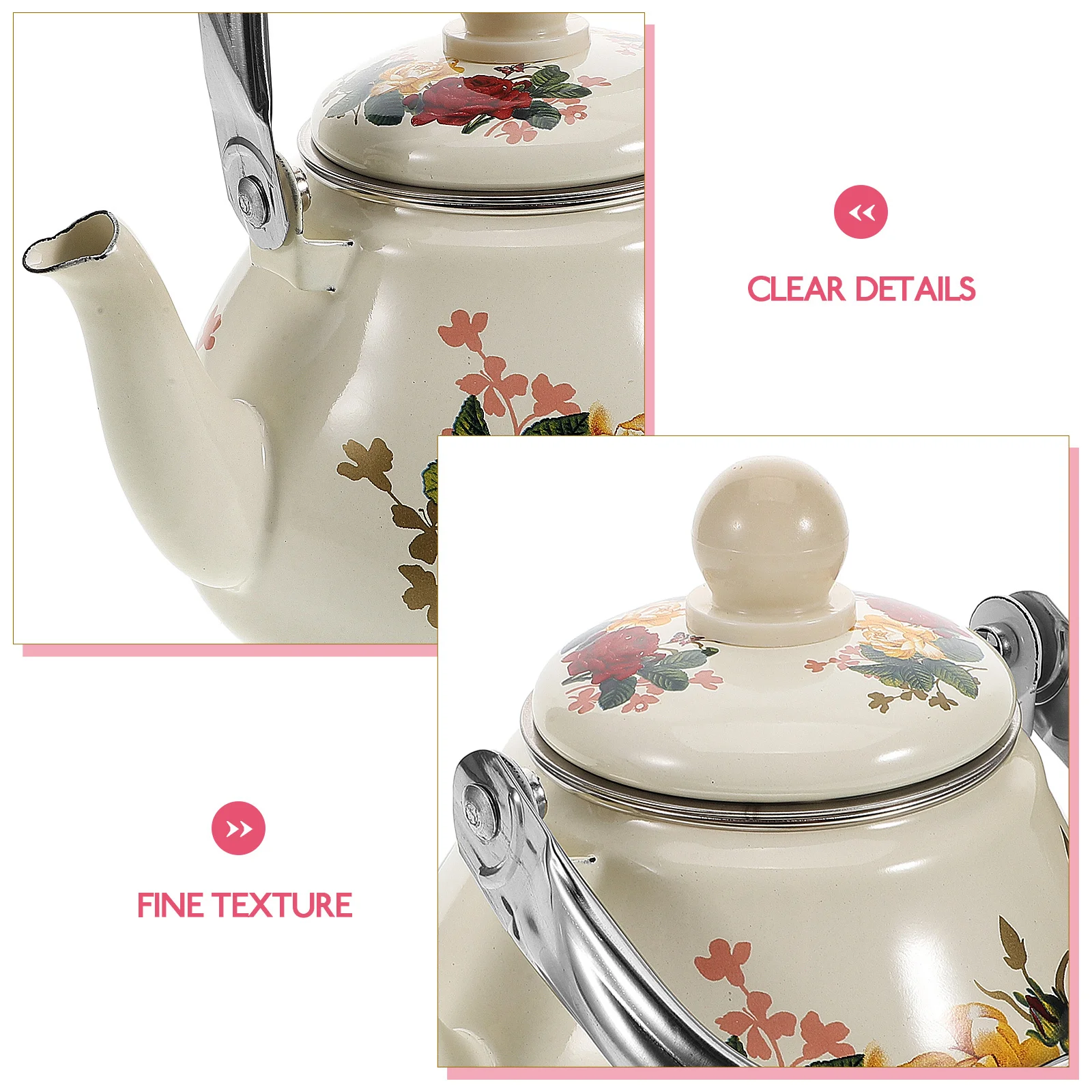 1-литровый винтажный эмалированный чайник, плита, нержавеющий китайский чайник, большая емкость, цветочный дизайн, термостойкий кухонный чайник