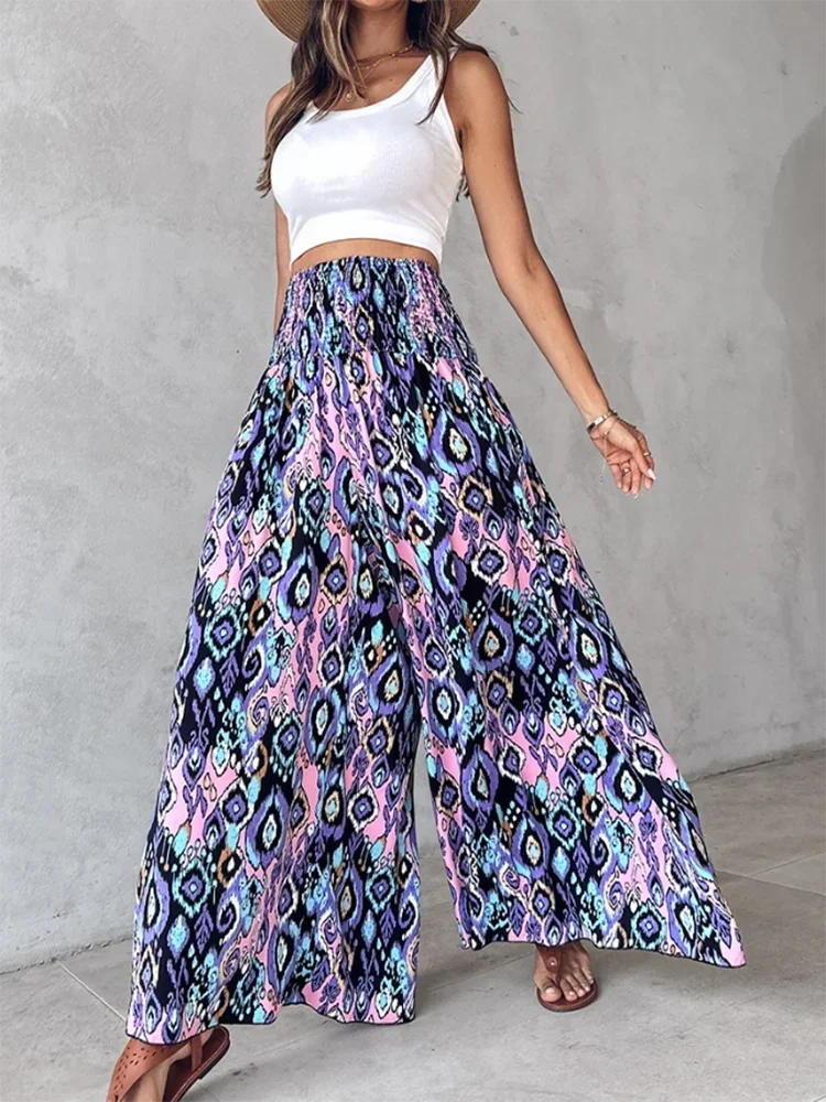 Women's New Hot Selling Cool Countryside Style Printed Wide Leg Pants Ladies Autumn Fashionable Trend Temperament Wide Leg Pants