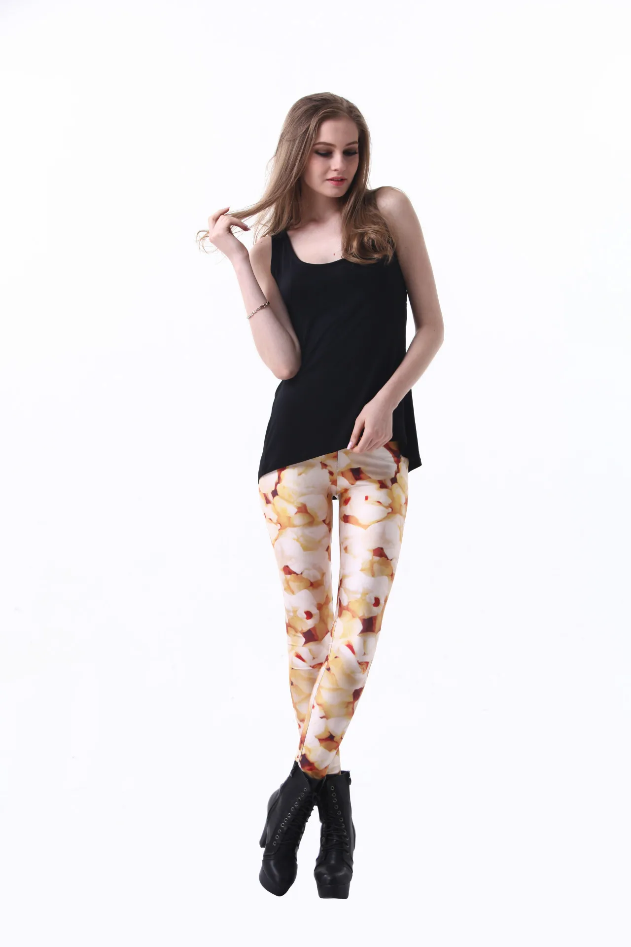 Mallas informales con estampado de palomitas de maíz para mujer, leggings elásticos, 2XL, 591