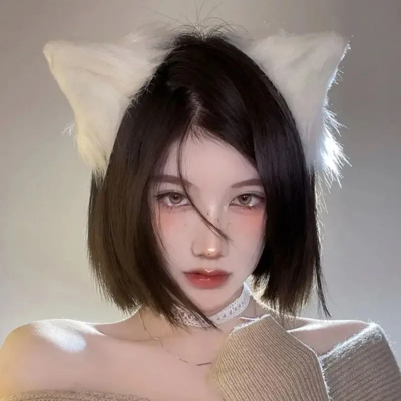 ss13Cute Cat Headdress Japanese Internet Celebrity White Plush Animal Ears Fox Hairpin Halloween Role Playing Pet Game