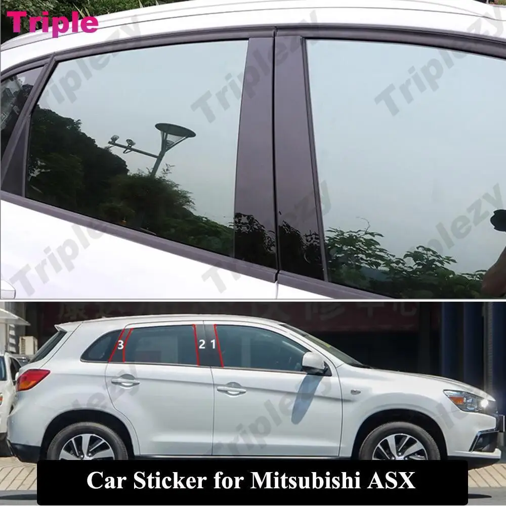 

6Pcs Glossy Piano Black Car Window Door Column BC Pillar Post Cover Trim For Mitsubishi Outlander Sport ASX RVR 2010-2022