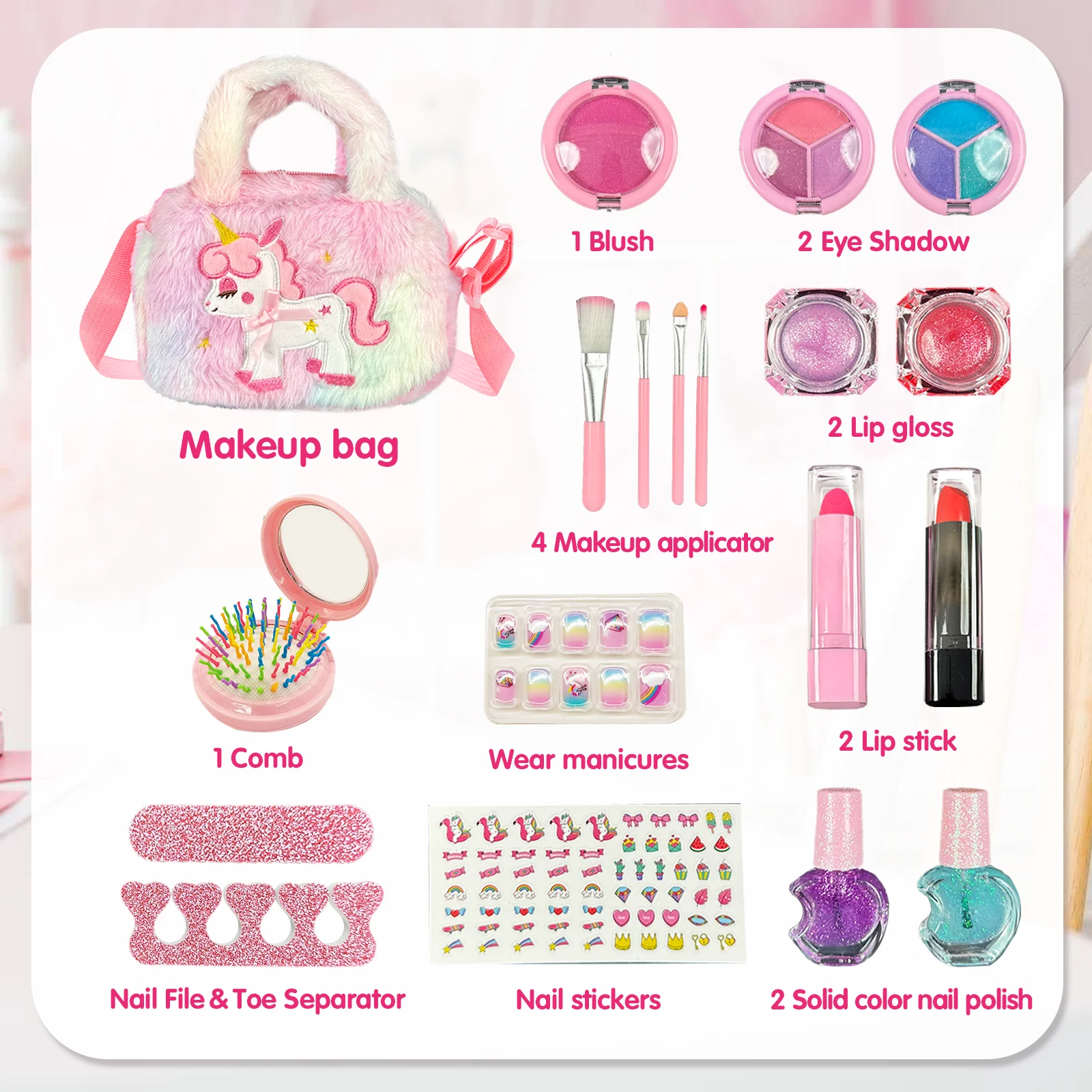 Unicorn Cosmetica Sets Speelgoed Make-Up Doen Alsof Play Kit Peuter Kids Tas Meisjes