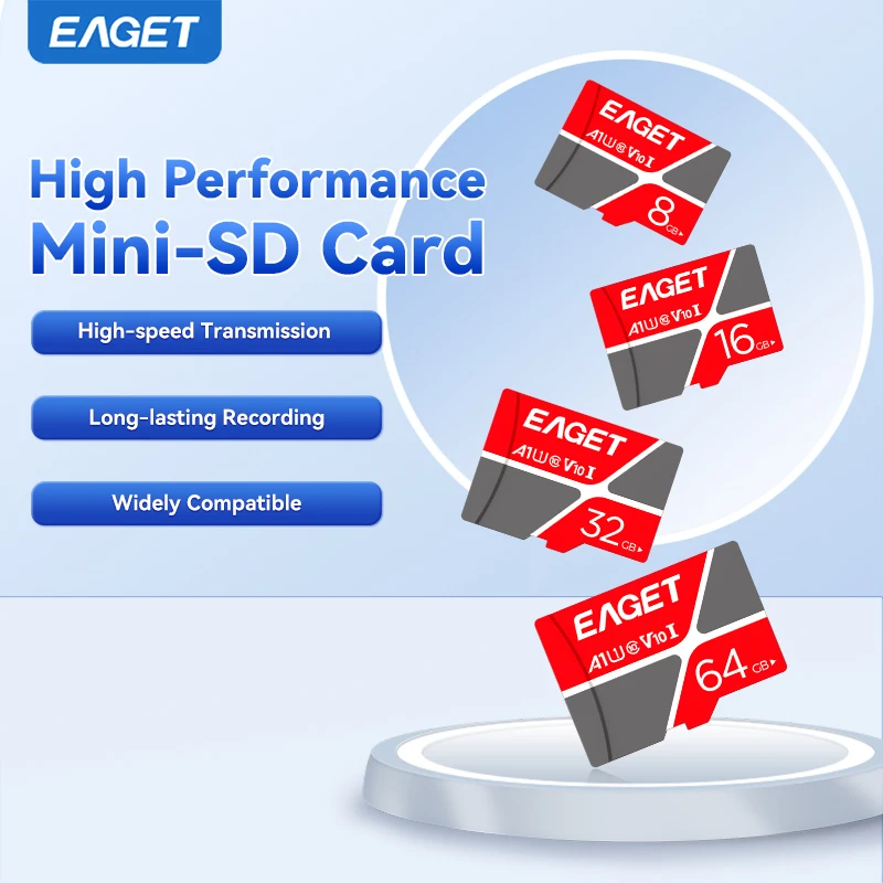 EAGET TF 메모리 카드 8GB 16GB 32GB 64GB U1 클래스 10 V10 속도 대시캠 보안 카메라 FHD 비디오 레코더용