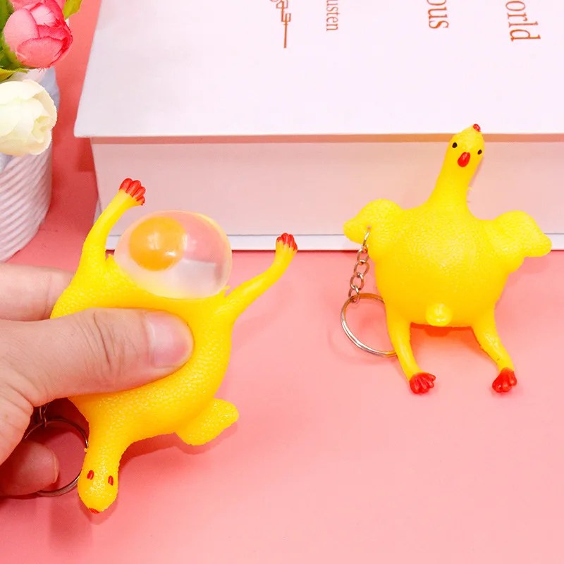 3 قطعة بيضة الدجاج وضع الدجاجة مجهور الضغط الكرة المفاتيح المحمولة الضغط الدجاج كيرينغ متعة نكتة لعبة أداة صغيرة مذهلة #3