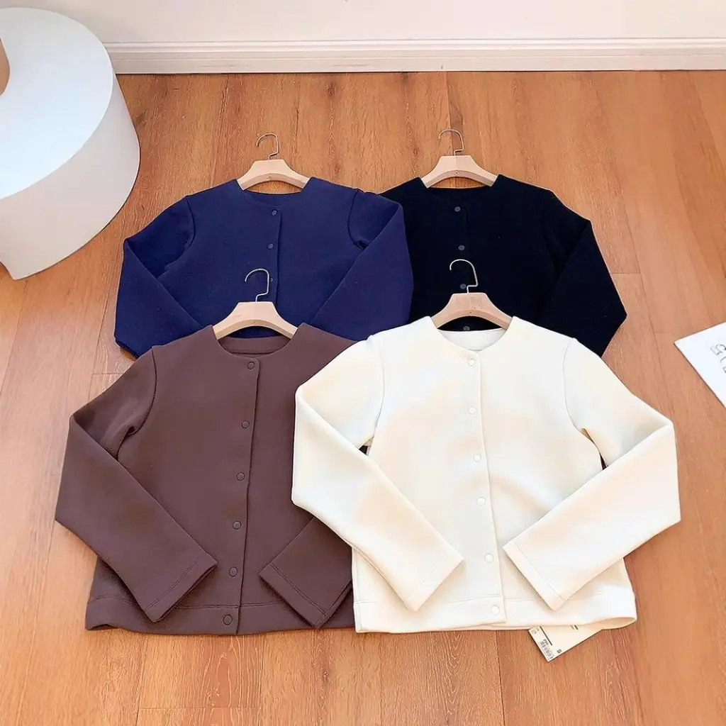 

Women's Japanese Style Minimalist round Neck Cardigan Air Cotton Straight Casual Coat New Fashion Atomspheric Design