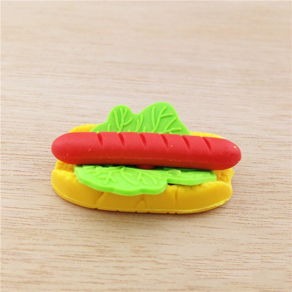 

4pcs Burger Hot Dog Shaped Pencil Eraser Set Kawaii Stationery School Supplies Drawing Exam Helper Non-Toxic Rubber Student Kid