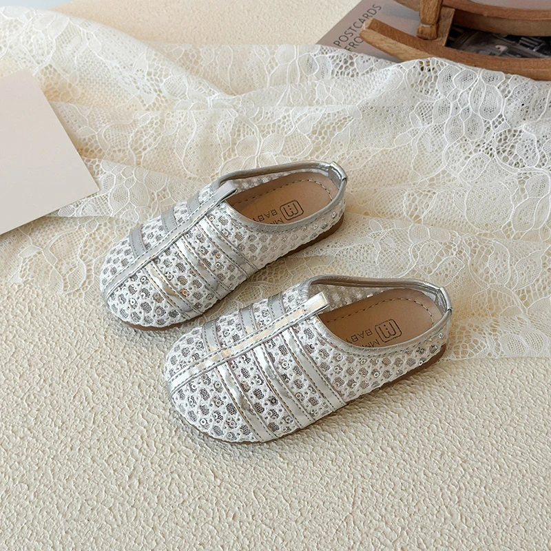 

Kids'Casual Shoes Sandals Fashion Printed PU Leather Summer Shoes For Girls Soft Bottom Breathable Beige Silver Shoes Size 21-30