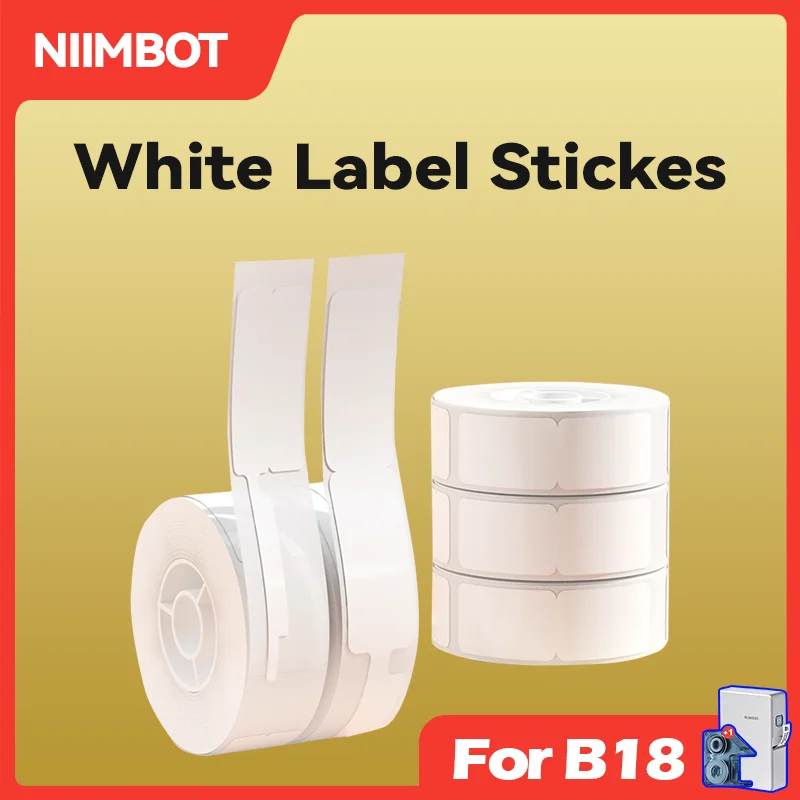 เครื่องพิมพ์ฉลาก B18 niimbot สีขาว1ม้วนสติ๊กเกอร์บาร์โค้ดทนความร้อนสำหรับ B18กันน้ำทนน้ำมันและรอยขีดข่วน