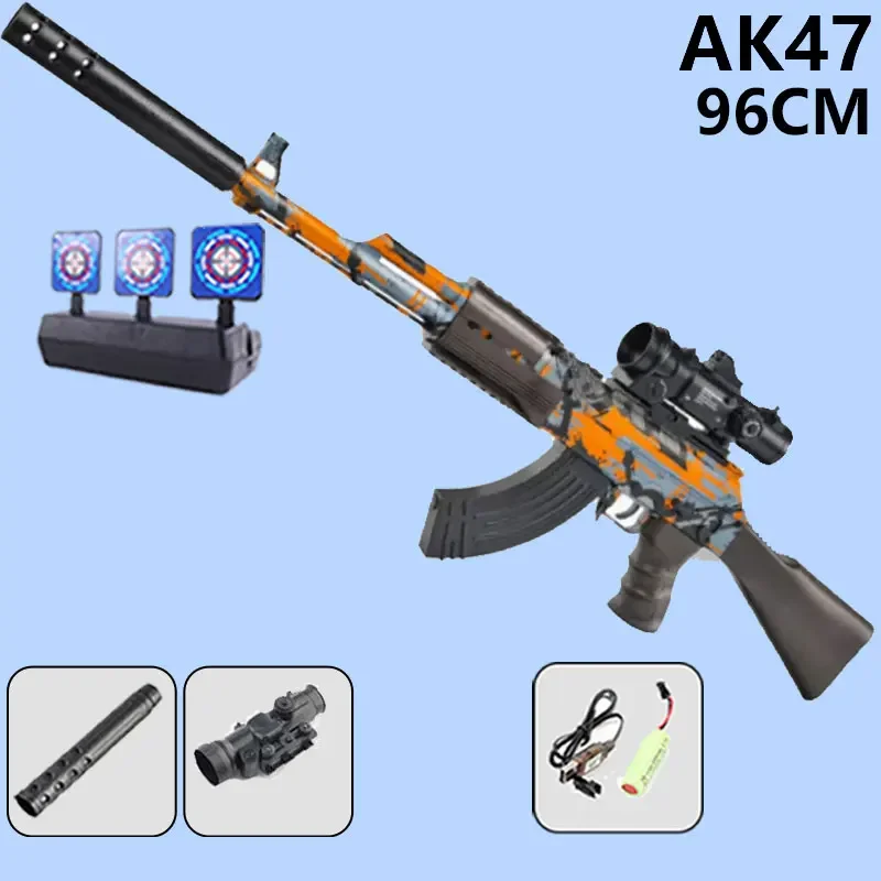 Ak47 Gel Ball Guns Automatic Hydro Gel Gun 96cm Rifle Electric Manual 2 Mode Kids Adult Cs Fighting Shooting Weapon Fake Gun Toy