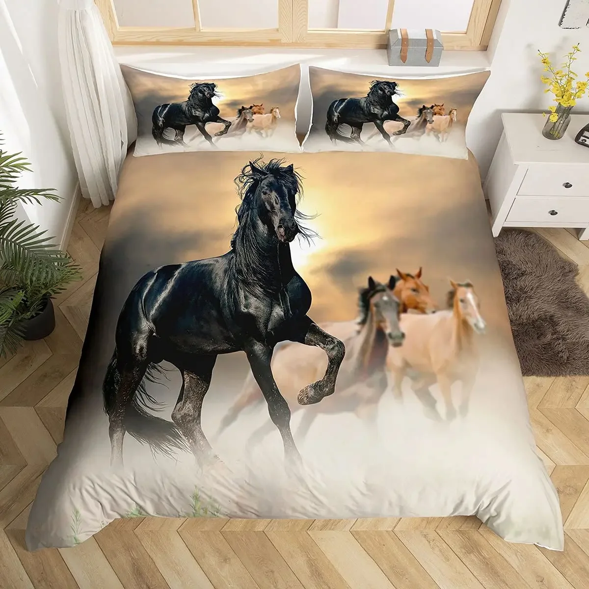 Domineering Galloping Horse Printed Duvet Cover Set 3D Luxury Bedding Set with Pillowcase Bedroom Quilt Covers 2/3pcs Queen Size