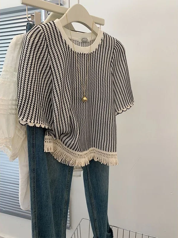 

plus Size Women's T-irt Summer New Sle Fringed ort Sve round Ne Loose Fit ort Length Korean Sle Top for plus Size