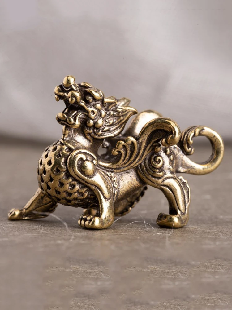 Bête mythique chinoise en cuivre antique, Pixiu, figurine l'inventaire Auckland, ornements en laiton, animal porte-bonheur, Kirin Dragon, décorations de bureau